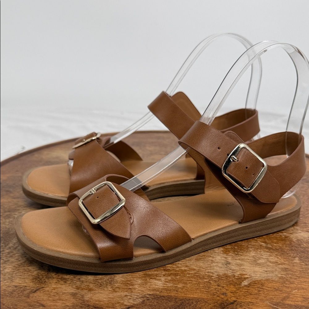 Cat & Jack Sandals Girls 3 Brown Faux Leather Buckle Classic Shawna Minimalist